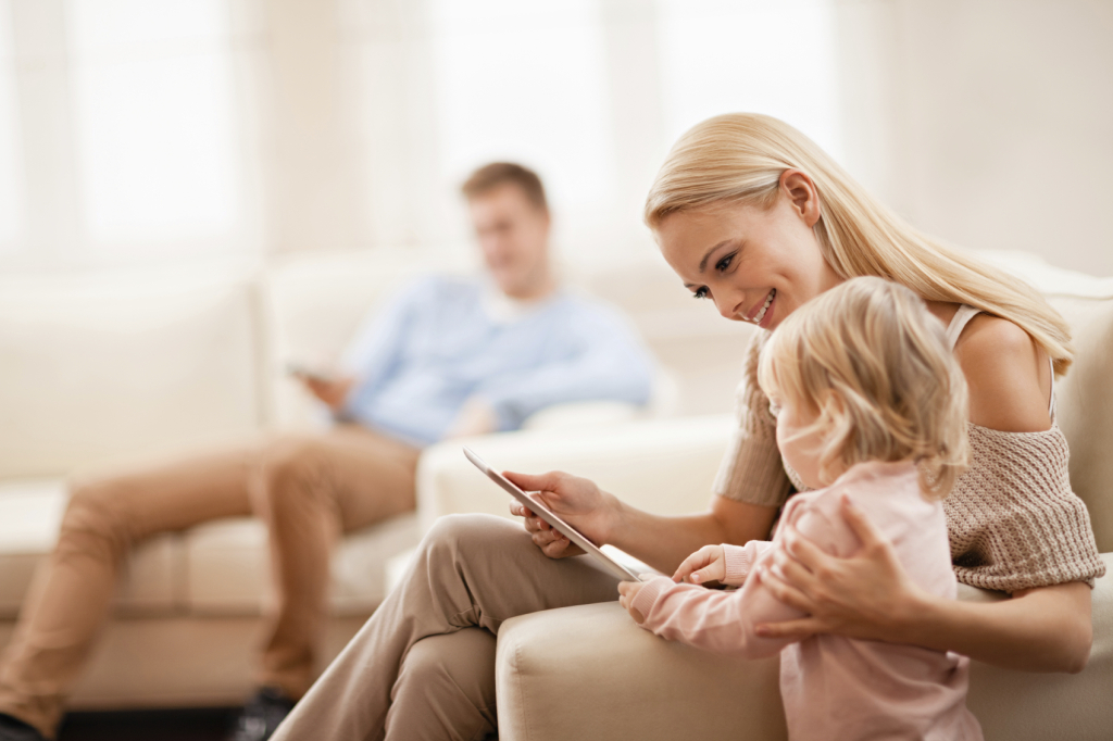 Family looking at real estate listings